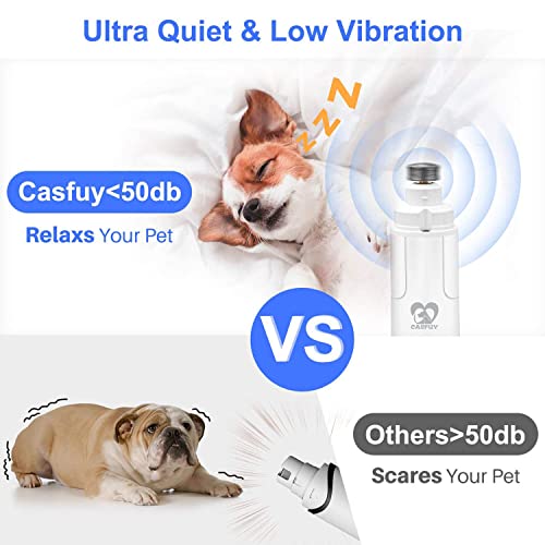 Casfuy Dog Nail Grinder with LED Light - Upgraded 2-Speed Electric Pet Nail Trimmer Powerful Painless Paws Grooming & Smoothing for Small Medium Large Dogs & Cats (White)