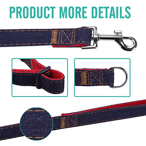Bark Lover Dog Harness Leash and Collar Matching Sets for Small Puppy Medium Large Dogs Pets, Heavy Duty Nylon with Denim Design, Perfect Accessories for Walking Training Your Dog(S,Red)