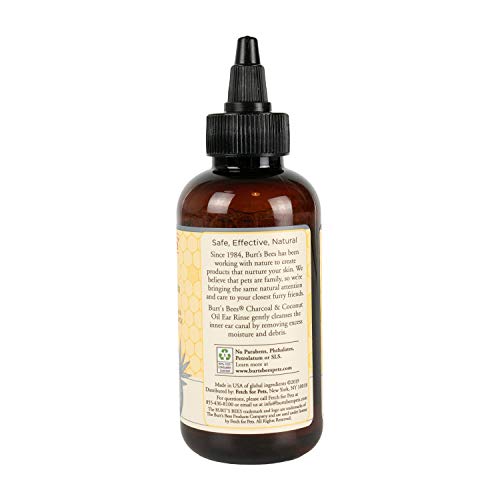 Burt's Bees for Pets Care Plus+ Natural Charcoal & Coconut Oil Ear Wash for Dogs | Cleanses & Soothes Pet's Inner Ear | Relieving & Cleansing Dog Ear Wash for All Dogs | Made in USA, 4 Oz