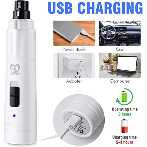 Casfuy Dog Nail Grinder with LED Light - Upgraded 2-Speed Electric Pet Nail Trimmer Powerful Painless Paws Grooming & Smoothing for Small Medium Large Dogs & Cats (White)