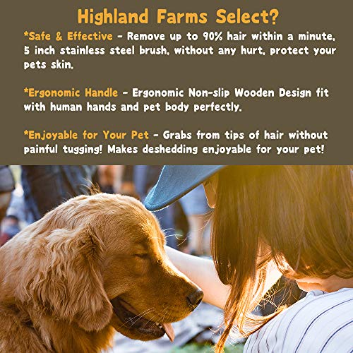 Deshedding Grooming Tool for Dogs, Cats & Horses, Ergonomic Design Wood Groom Brush, Professional Pet Groomer, Painlessly Remove for Short & Long Hair, Fur & Dirt - 5 Inches