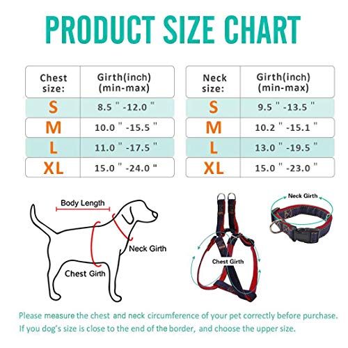 Bark Lover Dog Harness Leash and Collar Matching Sets for Small Puppy Medium Large Dogs Pets, Heavy Duty Nylon with Denim Design, Perfect Accessories for Walking Training Your Dog(S,Red)