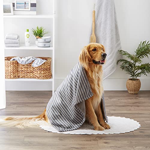 Bone Dry Embroidered Pet Towel, 44 x 27.5", Striped Gray