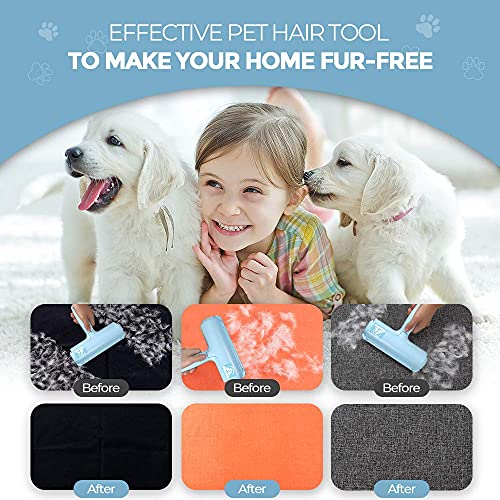 DELOMO Pet Hair Remover Roller - Dog & Cat Fur Remover with Self-Cleaning Base - Efficient Animal Hair Removal Tool - for Furniture, Couch, Carpet, Car Seat, Blue