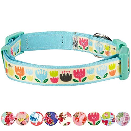 Blueberry Pet Multicolor Tulip Floral Print Dog Collar