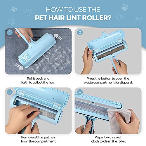 DELOMO Pet Hair Remover Roller - Dog & Cat Fur Remover with Self-Cleaning Base - Efficient Animal Hair Removal Tool - for Furniture, Couch, Carpet, Car Seat, Blue
