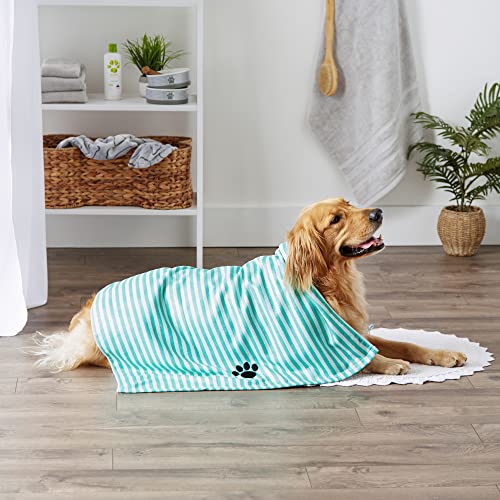 Bone Dry Embroidered Pet Towel, 44 x 27.5", Striped Aqua