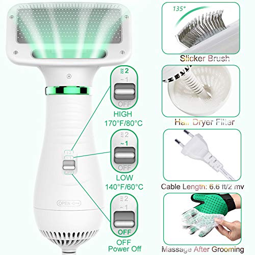 Dog Hair Dryer Pet Dryer Professional Grooming Blower Dog Slicker Brush for Medium Pet Small Dog Cat
