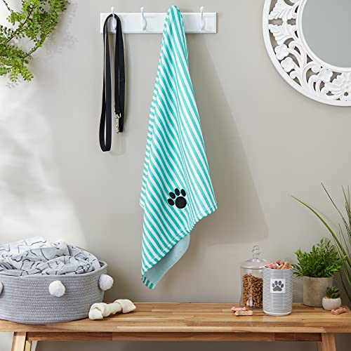 Bone Dry Embroidered Pet Towel, 44 x 27.5", Striped Aqua