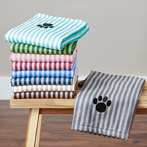 Bone Dry Embroidered Pet Towel, 44 x 27.5", Striped Aqua