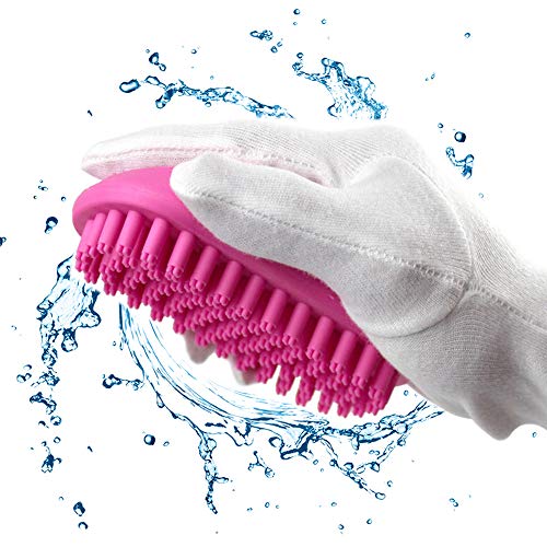 YUSENPET Pet Shampoo Brush, Anti-Skid Rubber Dog Cat Pet Mouse Grooming Shower Bath Brush Massage Comb for Long & Short Hair Medium Large Pets Dogs Cats (Short Hair Pink)