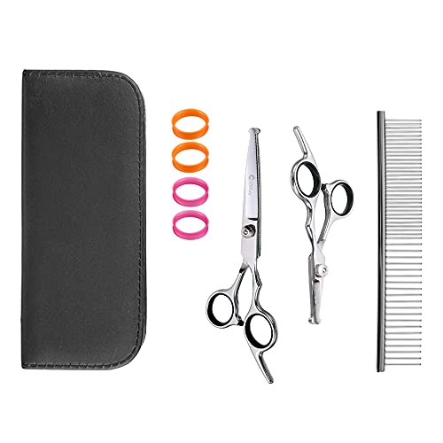 4CR Stainless Steel Pet Grooming Scissors Set for Dogs & Cats with Safety Round Tips Dog Cut Shear Kit Professional Home Grooming Tools - Pet Combs, Large & Small Dog Eye Cut