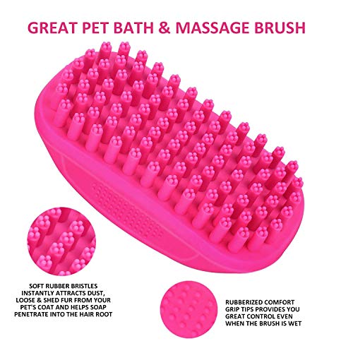 YUSENPET Pet Shampoo Brush, Anti-Skid Rubber Dog Cat Pet Mouse Grooming Shower Bath Brush Massage Comb for Long & Short Hair Medium Large Pets Dogs Cats (Short Hair Pink)