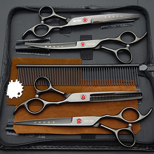 7.0in Titanium Professional dog Grooming Scissors set,Straight & Thinning & Curved scissors 4pcs set for Dog grooming