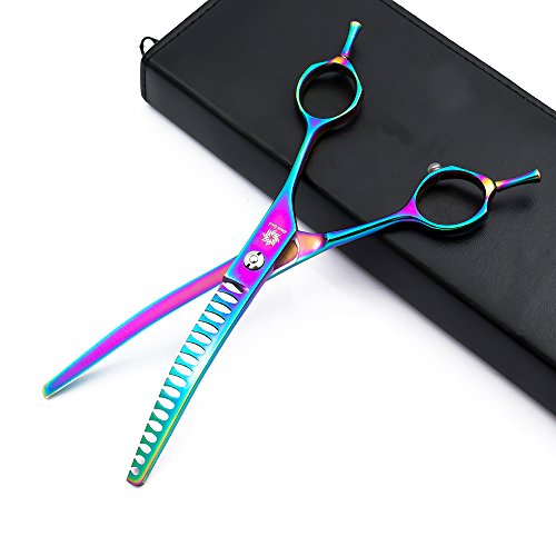 6.5"/8.0'' Professional Japanese Steel Twin Tail Downward Curved Pet Grooming Thinning/Blending Scissors Dog&cat Grooming Chunkers Shear (B-6.5 inch-Chunker)