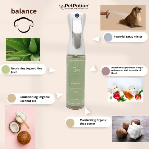 PetPotion No Rinse, Waterless, Spray Misting Shampoo for Dogs| USDA Organic| Reusable & Refillable (Balance - Essential Oil Blend with Apple Cider Vinegar - 5.5 oz)