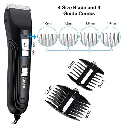 AIBORS Dog Clippers Shaver 12V High Power for Thick Heavy Coats Quiet Plug-in Pet Electric Professional Hair Grooming Clippers kit with Guard Combs Brush for Dogs Cats and Other Animals