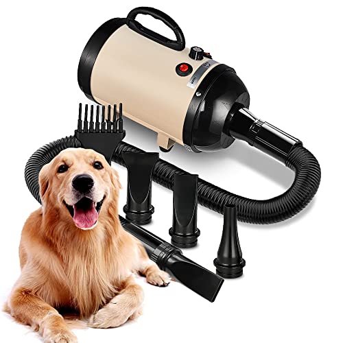 AIIYME Dog Dryer, 4.3HP/3200W Dog Hair Dryer Dog Pet Grooming Blow Dryer with Adjustable Airflow Speed and Temperature, 78 in Flexible Hose, 4 Nozzles, Pro High Velocity Dryer/Blower for Dogs