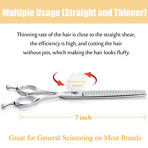 7 Inch Multipurpose Pet Dog Grooming Scissors, Combines Cutting, Thinning, Blending and Texturizing Features, Reversible Pet Trimming Shears for Right Handed Groomers, JP 440C