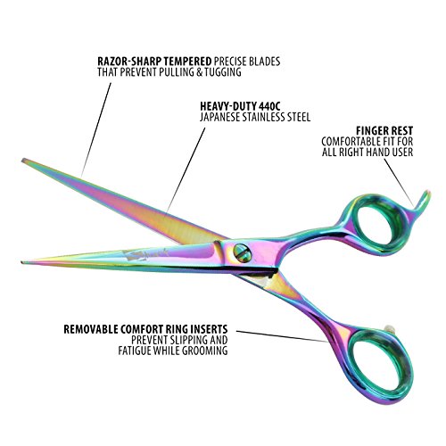 6.5 Inch Straight Rainbow Pet Scissors for Grooming Small Dogs - Professional Precision & Stunning Results - Comfortable Design - Trusted by Grooming Pros - Dog Shears - Ideal Scissors for Pet
