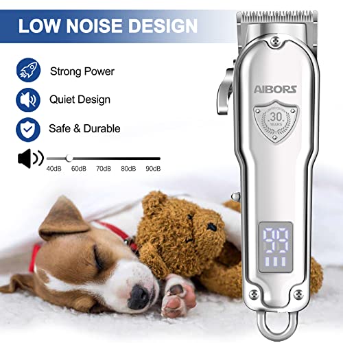 AIBORS Dog Clippers for Grooming for Thick Coats Heavy Duty Low Noise Rechargeable Cordless Pet Hair Grooming Clippers
