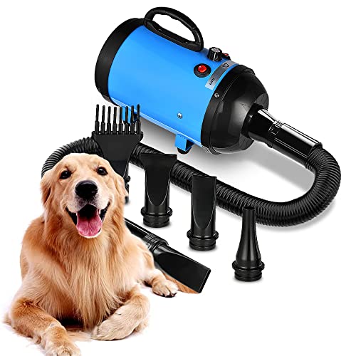 AIIYME Dog Dryer, 4.3HP/3200W Dog Hair Dryer Dog Pet Grooming Blow Dryer with Adjustable Airflow Speed and Temperature, 78 in Flexible Hose, 4 Nozzles, Pro High Velocity Dryer/Blower for Dogs
