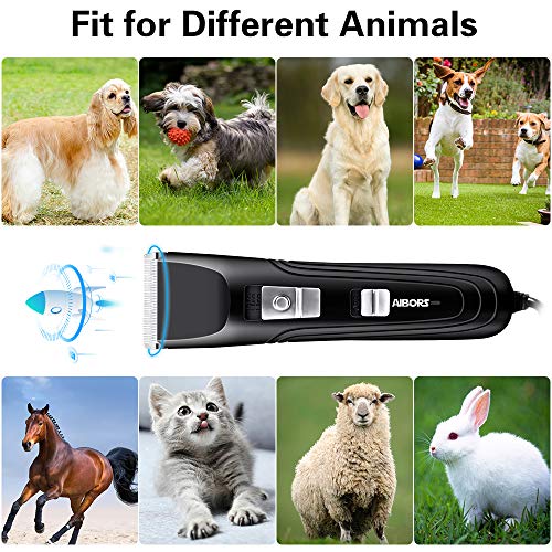 AIBORS Dog Clippers Shaver 12V High Power for Thick Heavy Coats Quiet Plug-in Pet Electric Professional Hair Grooming Clippers kit with Guard Combs Brush for Dogs Cats and Other Animals