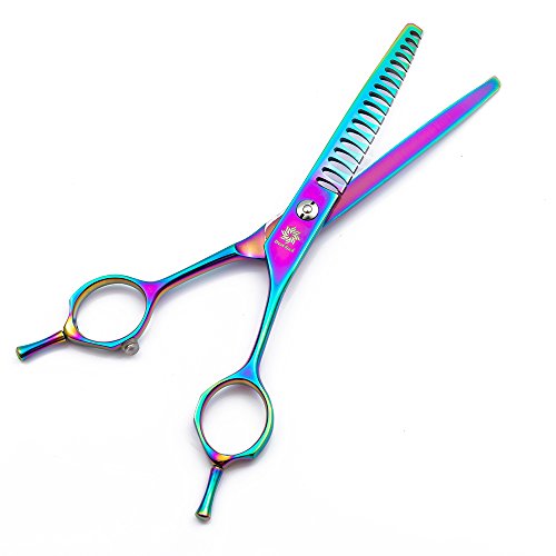 6.5"/8.0'' Professional Japanese Steel Twin Tail Downward Curved Pet Grooming Thinning/Blending Scissors Dog&cat Grooming Chunkers Shear (B-6.5 inch-Chunker)