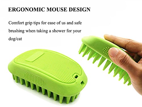 YUSENPET Dog Shampoo Brush, Anti-Skid Rubber Dog Cat Pet Mouse Grooming Shower Bath Brush Massage Comb for Long & Short Hair Medium Large Pets Dogs Cats (Long Hair Green)