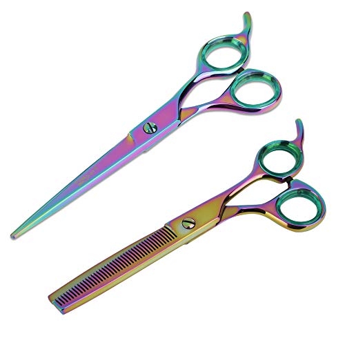 Professional Dog Groomer Kit - Rainbow Straight Scissor and 42 Teteth Thinning Shears Pet - Trust the Quality and Expertise -Unmatched Precision and Comfort - Flawless Results - Gromming Dogs Kit