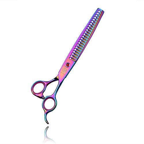Purple Dragon 8.0 inch Multicolor Professional Pet Grooming Scissors - Dog Chunker Shears - Adult Animal Thinning Hair Trimmer for Pet Groomer or Family DIY