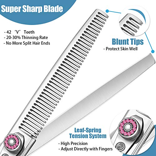 7 Inch Thinning Dog Grooming Scissors, 42 Teeth Professional Thinning Shears for Dog, Cat, Pet, 440C Japanese Stainless Steel with Double Finger Rest Blending, Trimming, Cutting Scissors for Groomer