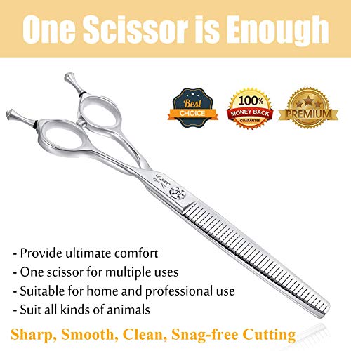 7 Inch Multipurpose Pet Dog Grooming Scissors, Combines Cutting, Thinning, Blending and Texturizing Features, Reversible Pet Trimming Shears for Right Handed Groomers, JP 440C