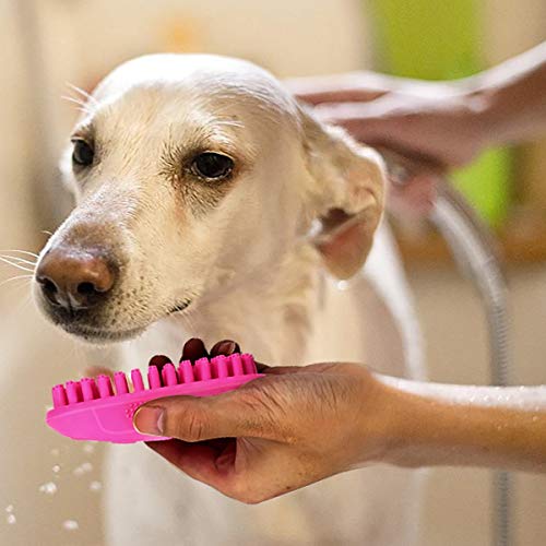 YUSENPET Pet Shampoo Brush, Anti-Skid Rubber Dog Cat Pet Mouse Grooming Shower Bath Brush Massage Comb for Long & Short Hair Medium Large Pets Dogs Cats (Short Hair Pink)