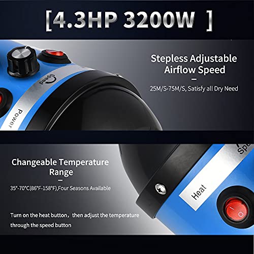 AIIYME Dog Dryer, 4.3HP/3200W Dog Hair Dryer Dog Pet Grooming Blow Dryer with Adjustable Airflow Speed and Temperature, 78 in Flexible Hose, 4 Nozzles, Pro High Velocity Dryer/Blower for Dogs