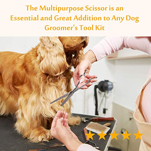 7 Inch Multipurpose Pet Dog Grooming Scissors, Combines Cutting, Thinning, Blending and Texturizing Features, Reversible Pet Trimming Shears for Right Handed Groomers, JP 440C