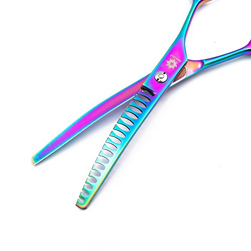 6.5"/8.0'' Professional Japanese Steel Twin Tail Downward Curved Pet Grooming Thinning/Blending Scissors Dog&cat Grooming Chunkers Shear (B-6.5 inch-Chunker)