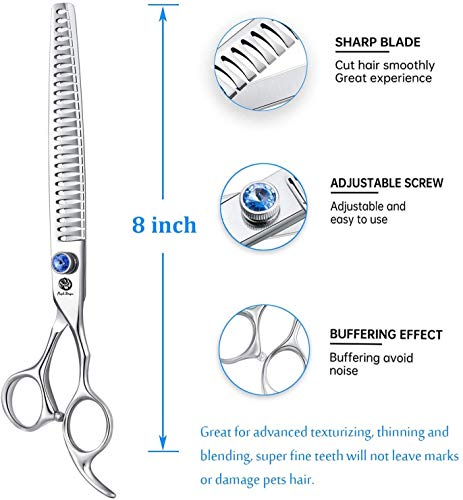 Purple Dragon Pet Dog Cat Grooming Chunker Scissor Shears 8.0 INCH Thinning Scissors with Leather Bag