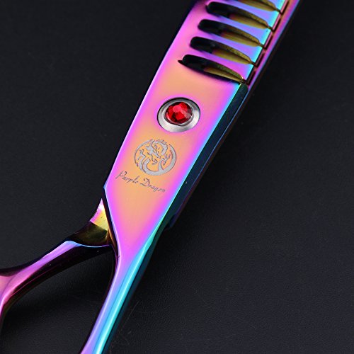 Purple Dragon 8.0 inch Multicolor Professional Pet Grooming Scissors - Dog Chunker Shears - Adult Animal Thinning Hair Trimmer for Pet Groomer or Family DIY