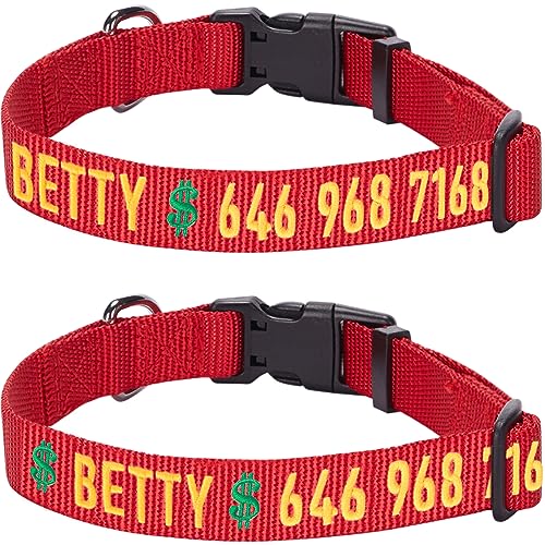 Blueberry Pet Essentials Personalized Dog Collar, Rouge Red, Large, Adjustable Customized ID Collars for Large Dogs Embroidered with Pet Name & Phone Number