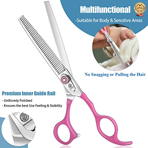 7 Inch Thinning Dog Grooming Scissors, 42 Teeth Professional Thinning Shears for Dog, Cat, Pet, 440C Japanese Stainless Steel with Double Finger Rest Blending, Trimming, Cutting Scissors for Groomer