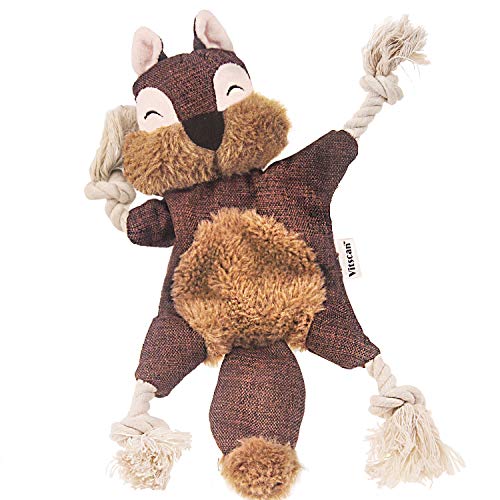 Stuffless Dog Toys for Puppy, Crinkle Squeaky Dog Chew Toys Squirrel Plush Dog Toy with Rope Knots for Small Dogs (Squirrel) (Brown Squirrel)