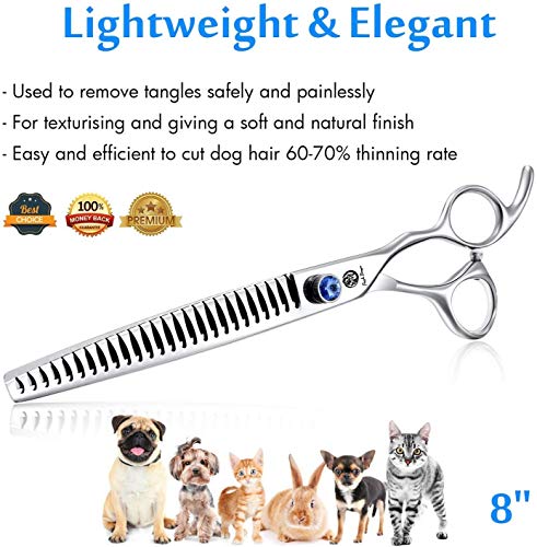 Purple Dragon Pet Dog Cat Grooming Chunker Scissor Shears 8.0 INCH Thinning Scissors with Leather Bag