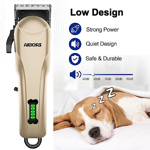 AIBORS Dog Clippers for Grooming for Thick Coats Heavy Duty Low Noise Rechargeable Cordless Pet Hair Grooming Clippers, Professional Dog Grooming Kit Dog Trimmer Shaver for Small Large Dogs Cats Pets