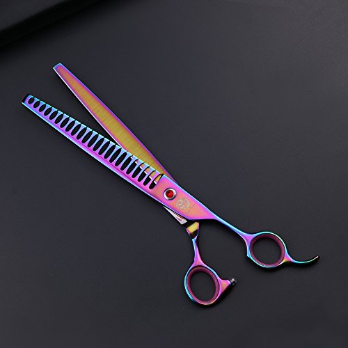 Purple Dragon 8.0 inch Multicolor Professional Pet Grooming Scissors - Dog Chunker Shears - Adult Animal Thinning Hair Trimmer for Pet Groomer or Family DIY