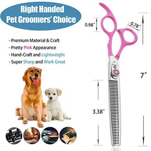 7 Inch Thinning Dog Grooming Scissors, 42 Teeth Professional Thinning Shears for Dog, Cat, Pet, 440C Japanese Stainless Steel with Double Finger Rest Blending, Trimming, Cutting Scissors for Groomer