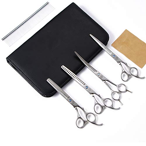 Professional Dog Grooming Scissors Set, 7 Inch/8 Inch Pet Grooming Scissors Chunkers Shears for Dog, Curved Dog Grooming Scissors, Thinning Shears for Dog with Grooming Comb
