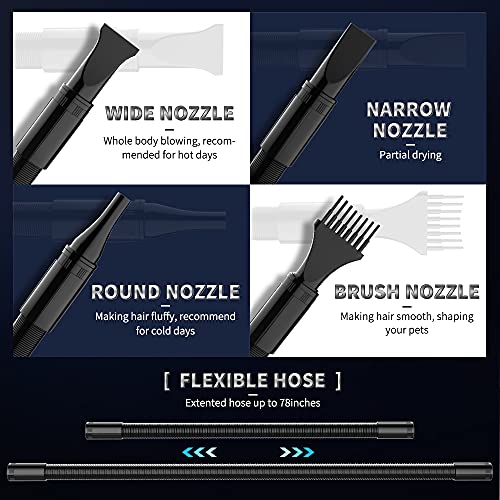 AIIYME Dog Dryer, 4.3HP/3200W Dog Hair Dryer Dog Pet Grooming Blow Dryer with Adjustable Airflow Speed and Temperature, 78 in Flexible Hose, 4 Nozzles, Pro High Velocity Dryer/Blower for Dogs