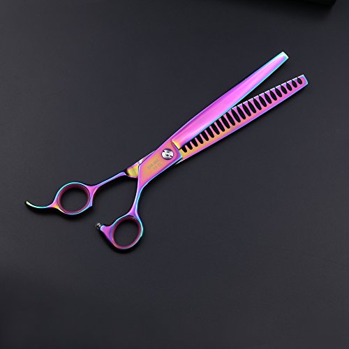 Purple Dragon 8.0 inch Multicolor Professional Pet Grooming Scissors - Dog Chunker Shears - Adult Animal Thinning Hair Trimmer for Pet Groomer or Family DIY