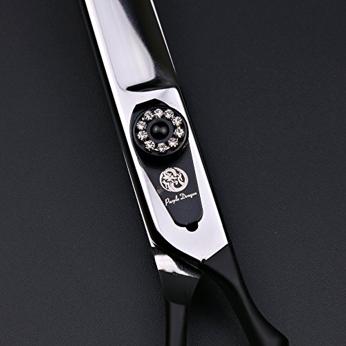 Purple Dragon Professional 7/ 8.0 inch Flexible Lacquer Black Handle Pet Grooming Hair Cutting Scissor and Dog Chunker Shear - Japan 440C Stainless Steel Perfect for Pet Groomer (cutting scissor)